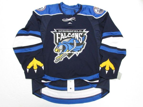 

custom springfield falcons ahl navy edge 1.0 7187 jersey stitch add any number any name mens hockey jersey xs-6xl, Black;red