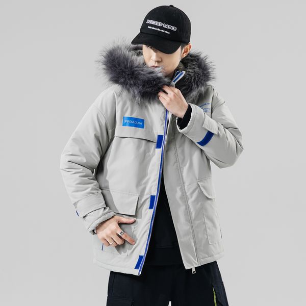 

new embroidery winter casual style hooded epaulet cotton padded jackets men thicken hat windproof fashion parkas pockets coats, Black;brown