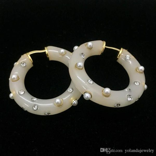 

europe and america fashion women ol earrings yellow gold plated cz pearl earrings hoops for girls women for wedding party, Golden;silver