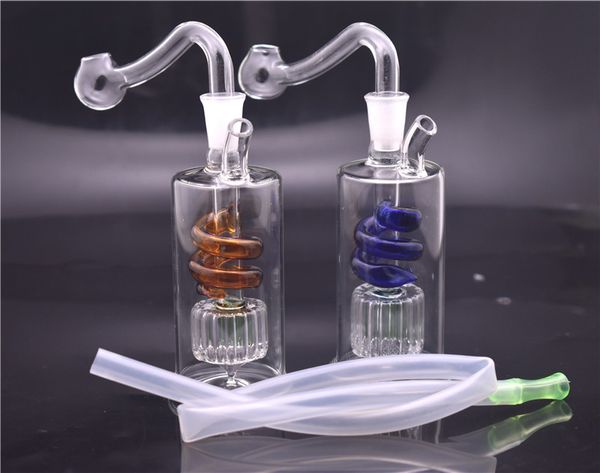 DHL-Versand Glasölbrenner-Bongs Spiralrecycler Dab-Ölplattformen 10-mm-Becher Wasserbong mit Glasölbrennerrohr und -schlauch