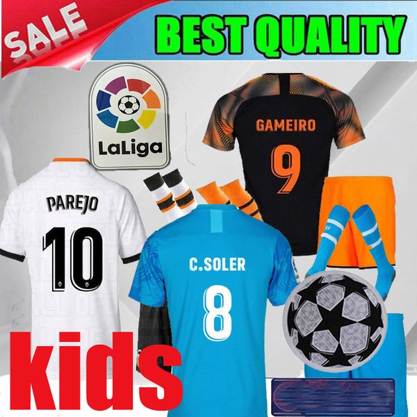 

2019 valencia cf third blue kids gaya soccer jerseys 19 20 valencia home parejo gameiro rodrigo jersey 2020 children white football shirt, Black