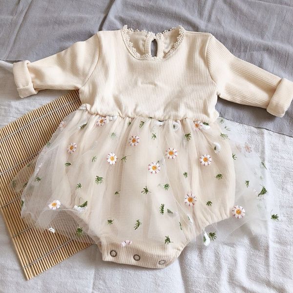 

2020 new toddler baby girls bodysuits baby girls one piece long sleeve lace embroidery tutu skirt newborn jumpsuit outfit, Blue