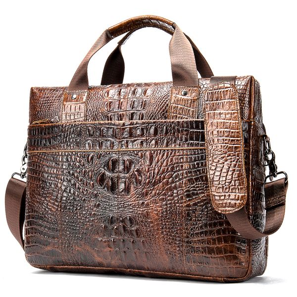 

100% cow genuine leather men briefcase bag business handbag male lapshoulder bags alligator natural skin tote computer new