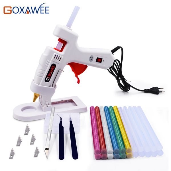 

goxawee professional melt glue gun set with 22pcs glue gun sticks copper nozzles and stand knives for diy repair tools