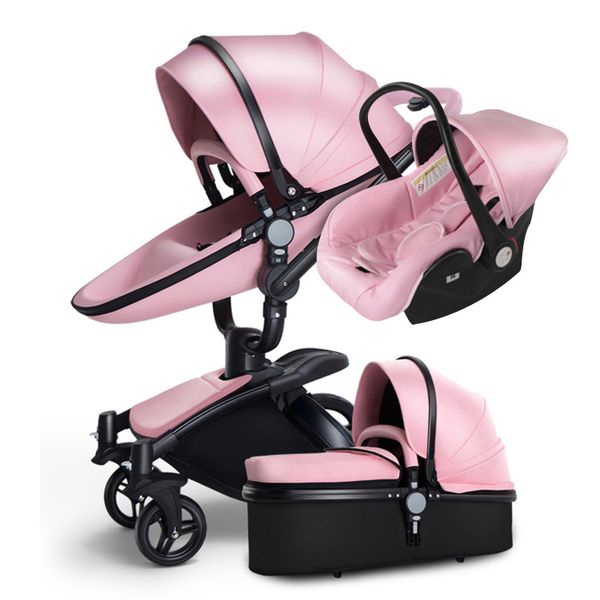 

new luxury 3 in 1 stroller leather high landscape two-way stroller baby cradle car safety seat mom stroller travel can sit reclining