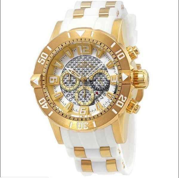 

new invicta model -23699 complete calendar luminous chronograph 18k gold white dial 50mm pro diver men's luxury quartz watch, Slivery;brown