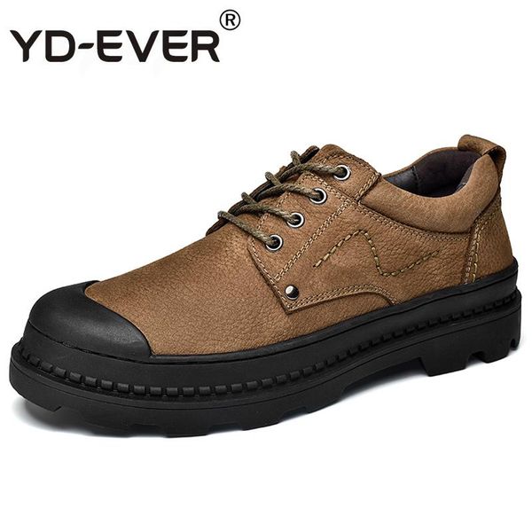 

yd-ever 2018 spring genuine leather men oxfords nubuck leather men casual shoes lace-up flats shoes business, Black