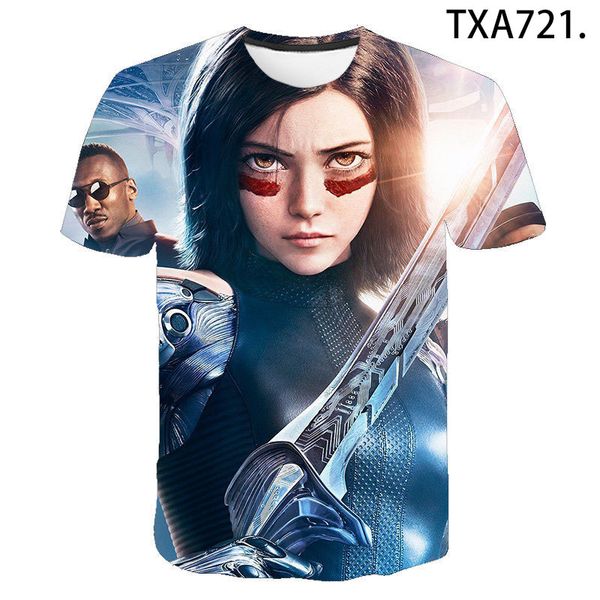 

летняя быстросохнущая мода new alita battle angel 3d print t-shirt женская футболка мужская верхняя повседневная детская одежда, White;black