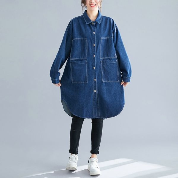 

superaen korean style denim trench coat for women autumn new 2019 loose pluz size wild denim windbreaker female, Tan;black