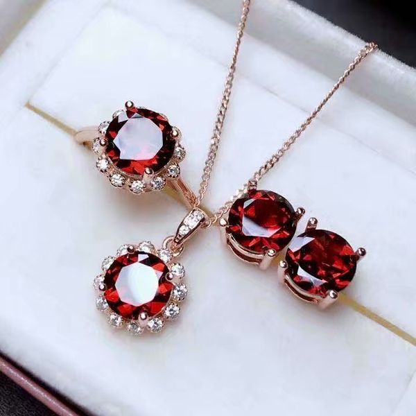 

925 sterling silver real natural garnet jewelry sets rings pendants earrings send necklace fine new women wholesale mtz060818ags, Black