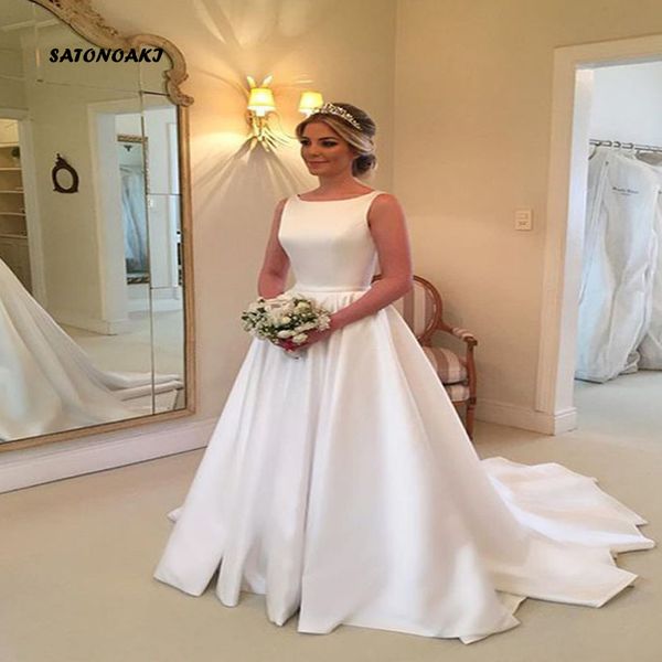 

satonoaki white satin поезд свадебное платье 2020 robe de mariée утонченные открытое назад свадебные платья принцессы платье невесты выполне