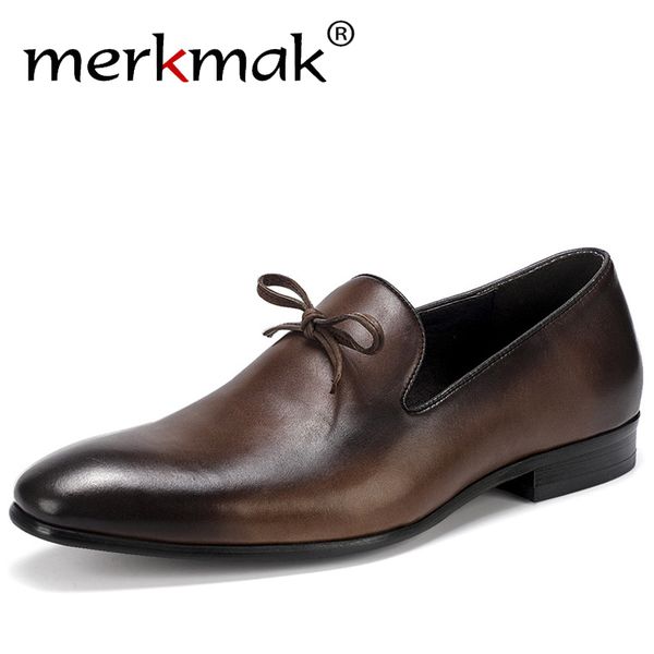 

merkmak brand cow genuine leather dress shoes fashion slip-on wedding busniess formal shoes men big size 37-46 italian footwear, Black