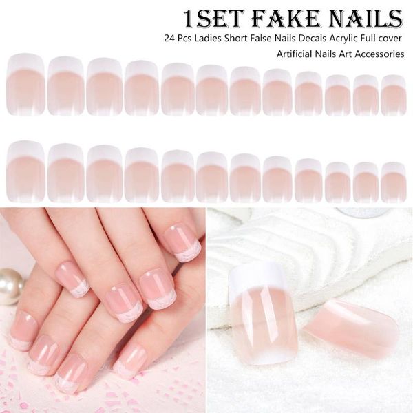 

diy manicure decoration 24pcs false toenail tips set french full cover fake toe nail tips manicure nail tools, Red;gold
