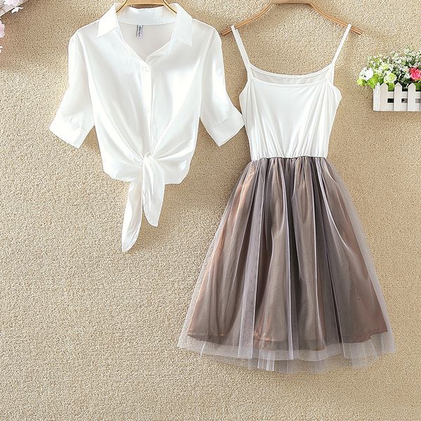 

женская одежда плюс размер платья s 4xl белая рубашка слинг платье костюм женщины 2 шт милый розовый и белый вуаль платья 3xl, Black;gray