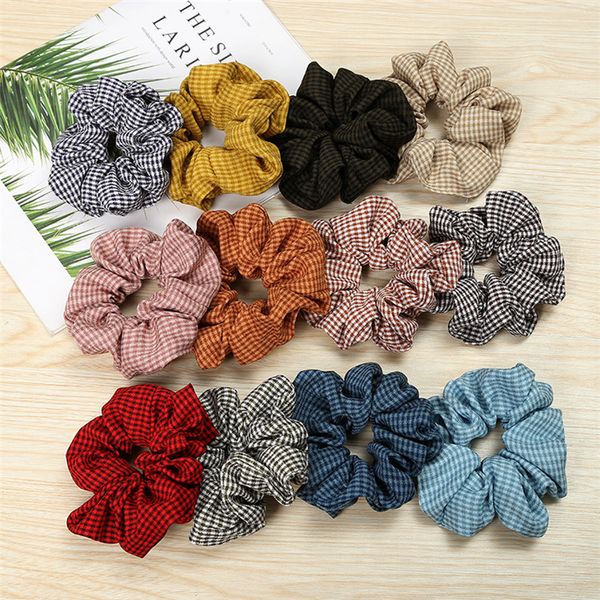 

scrunchy hairband 18colors plaid scrunchie ponytail headband grid hair holder rope headdress rubber band houndstooth hair accessories tjy795, Slivery;white