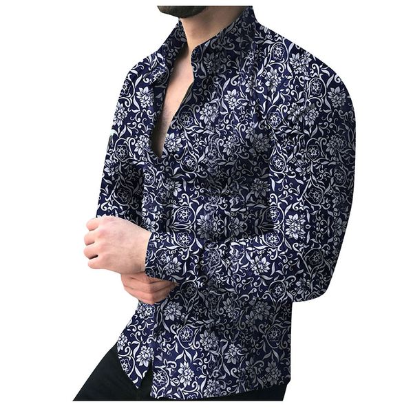 

new fashion men's luxury stylish casual shirts fashion men's casual printed floral long sleeve button shirt blouse -5xl, White;black