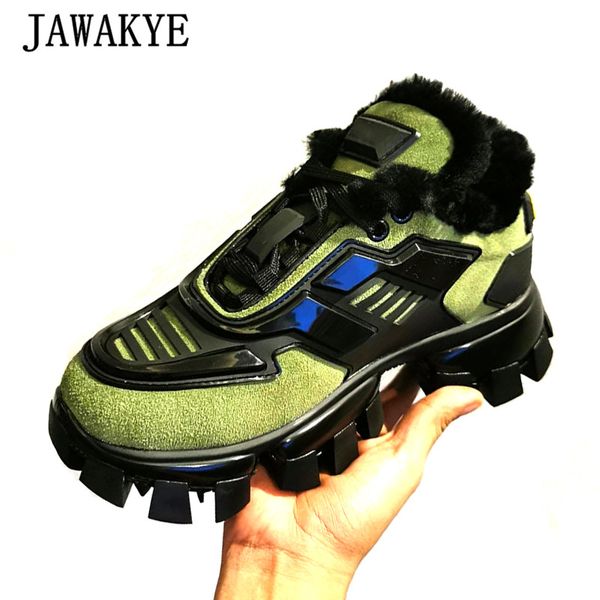 

jawakye winter wool fur casual shoes women sneakers flat winter runway shoes woman thick sole mix color ankle boots for women, Black