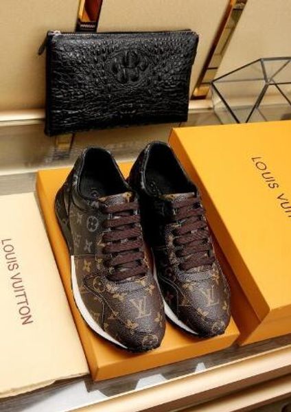 

2020 luxury run away sneaker mens fashion casual shoes lace-up pinted real lether rubber sneakers sole rivoli classic flats shoes 35-45, Black