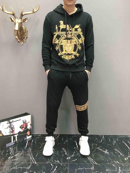 

aismz brand tracksuit men quality spring men sporting hooded hoodie+pants two piece sweat set jogger track suit for clothes, Gray