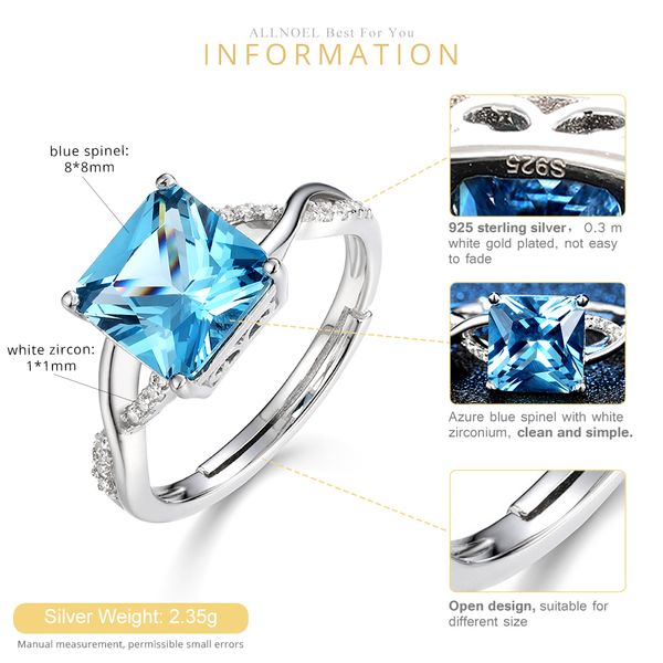 

allnoel silver 925 gemstone spinel stunning rings for women white gold plated adjustable fine jewelry luxury wedding y200321, Slivery;golden