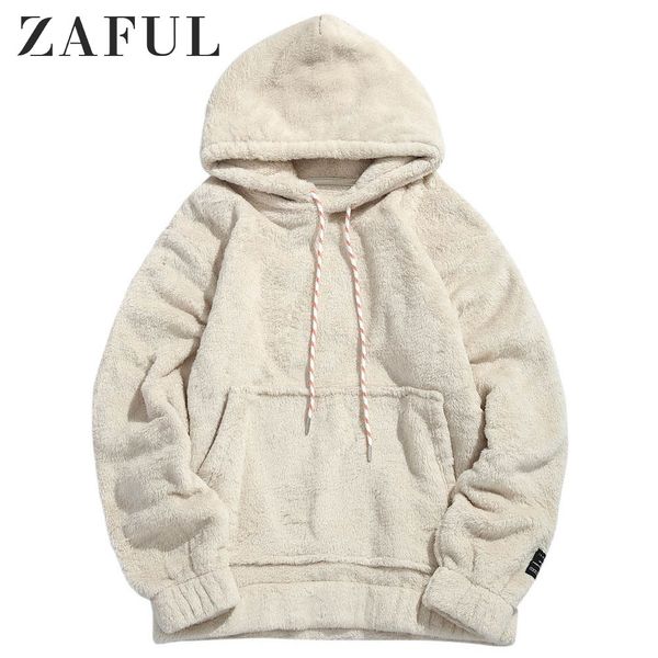 

zaful men hoodies men pullover dress female pouch pocket patch detail fluffy hoodie hooded sweatshirt ladies 2019 hoody, Black