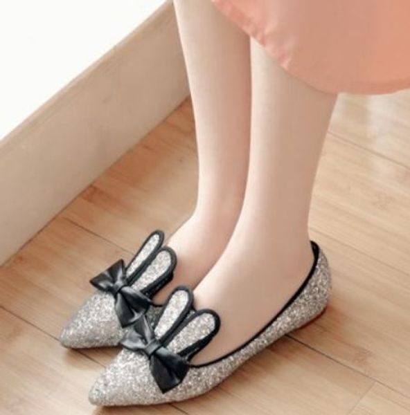

2019 women's shoes in spring and autumn with new style flat bottom pointed end bowknot @05, Black