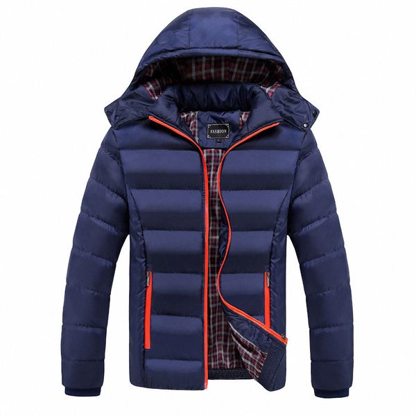 

casaco masculino men winter jacket cotton padded puffer parka mens solid casual outerwear parkas warm coat with detachable hat l, Black