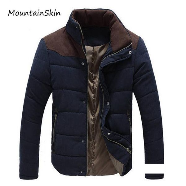 

wholesale- mountainskin winter men's jacket warm thick men parkas fashion thermal solid male coats casual down cotton brand clothing la, Black