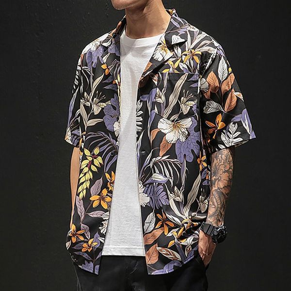 

mens summer beach hawaiian shirt brand loose short sleeve floral shirts vogueholiday party clothing camisa hawaiana plus size, White;black