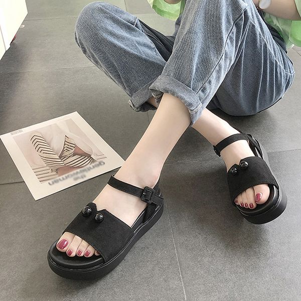 

summer women sandals shoes flock platform sandals women casual wedges roman shoes sandalias mujer nice, Black