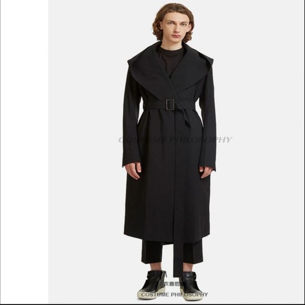 

s-6xl 2019 new original design men's trench coat long section loose corset big hat black long sleeve fashion slim windbreaker, Tan;black