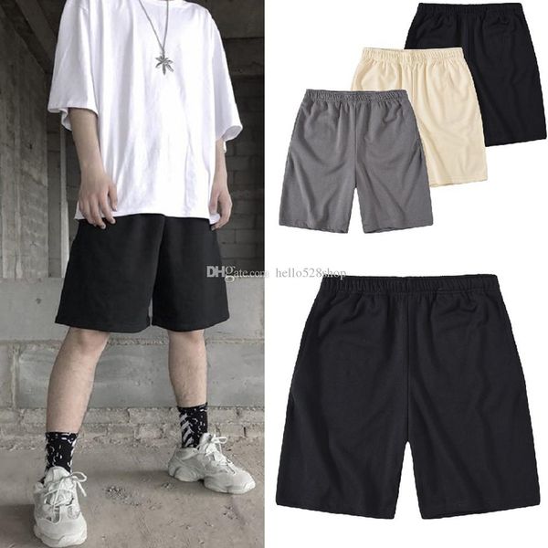 

high streetwear kanye style сплошной цвет махровые хлопчатобумажные свободные шорты пляжный пот лето длина до колен удобные повседневные брю, White;black