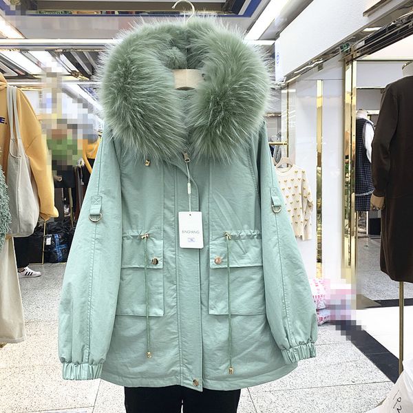 

2019new women winter overcoat large wool collar long cotton-padded jacket girls lady thick fur liner warm coat woman parka mujer, Black