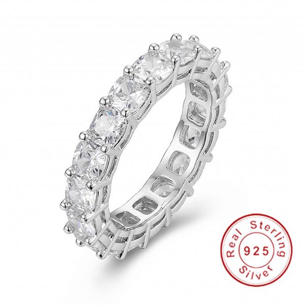 25 GÜMÜŞ PAVE yastık kesip TAM KARE Simüle Elmas CZ ETERNITY BAND ENGAGEMENT DÜĞÜN Taş Yüzükler Boyut 5,6,7,8,9,10