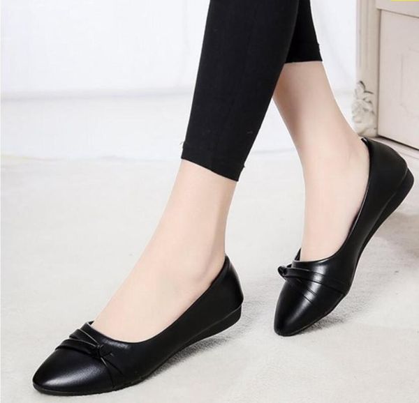 

women leather shoes flat shallow oxfords women shoes ballet flats woman ballerina flat slip on old spring zaptos mujer, Black