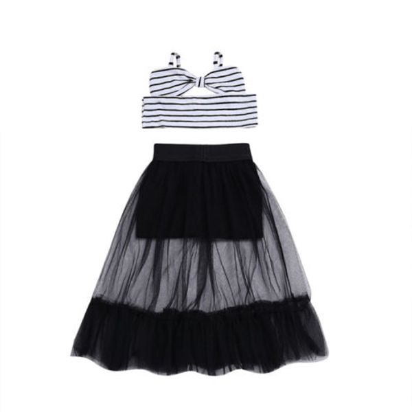 

baby girls clothes sets kids child stripe sleeveless crop shirts tulle skirt clothing summer baby girl 6m-5t, White