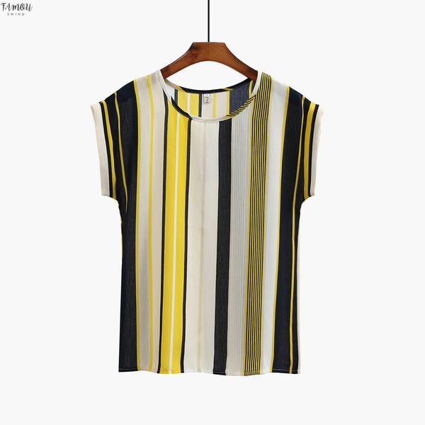 

new spring summer womens blouse office ladies slim short sleeve print chiffon shirts striped casual blouses blusas mujer, White