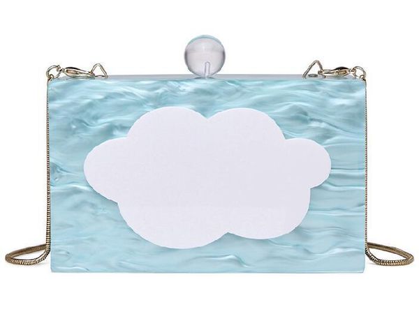 

cute white clouds acrylic blue fashion ladies mini clutch bag party bag chain purse for women handbag wallet flap evening