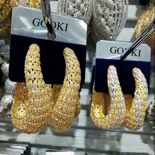 

godki luxury big geometry fashion multicolor cubic zirconia engagement party chandelier drop earring jewelry for women, Silver