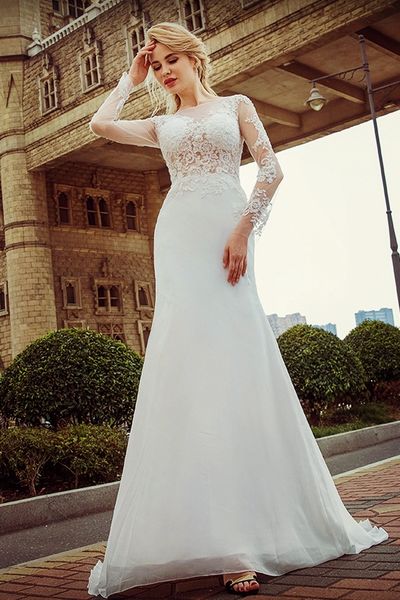 

luxury long sleeve wedding dresses white fish tail lace long sleeved freight spring sticker beaches wedding dress