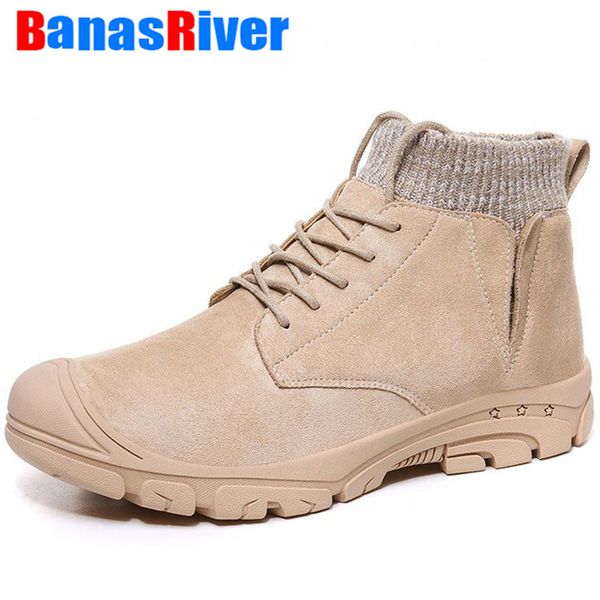 

new autumn winter warm fur plush men's boots suede leather snow non-slip working outdoor ankle shoes botas masculina big size48, Black
