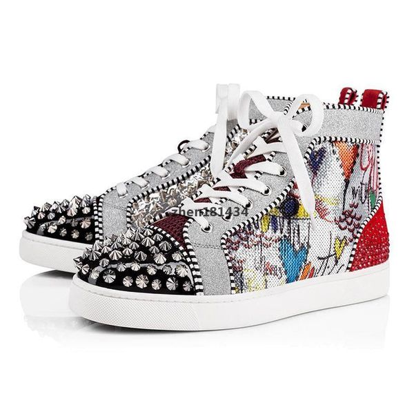 

2020 designer shoes men women fashion spike sneakers black red white blue leather suede graffiti flat bottoms luxury casual shoe