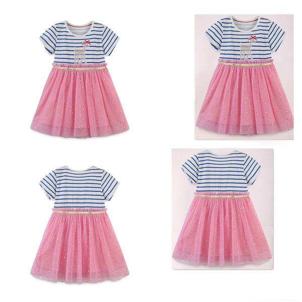 

летние девушки платья детские платья чистого хлопка мультфильм печатных принцесса полосатый коротким рукавом t юбка шнурка марли дети юбка т, Red;yellow