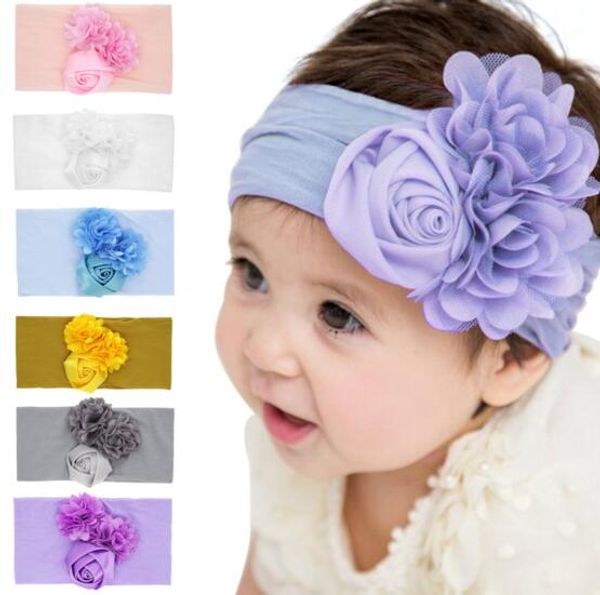 

6 Colors Baby Girl Rose Lace Stereo Flowers Nylon Headband fashion soft Candy Color Bohemia Bow Girl Infant Hair Accessories Headband