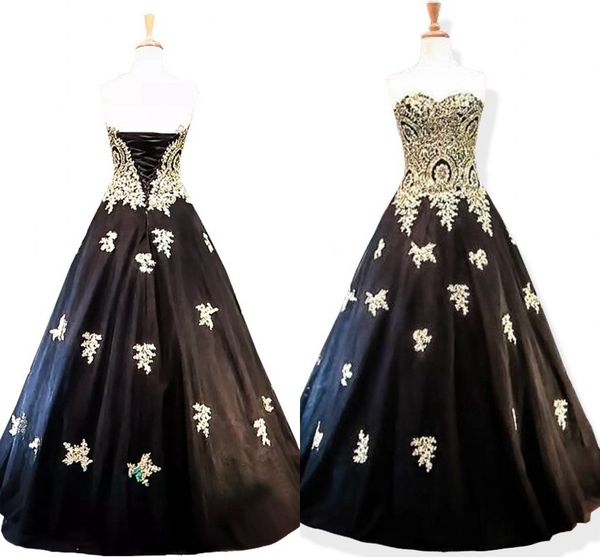 

in stock 2019 gold black evening dresses ball gown applique organza lace-up backless prom dress sweet 16 dress formal evening gowns cheap, Red