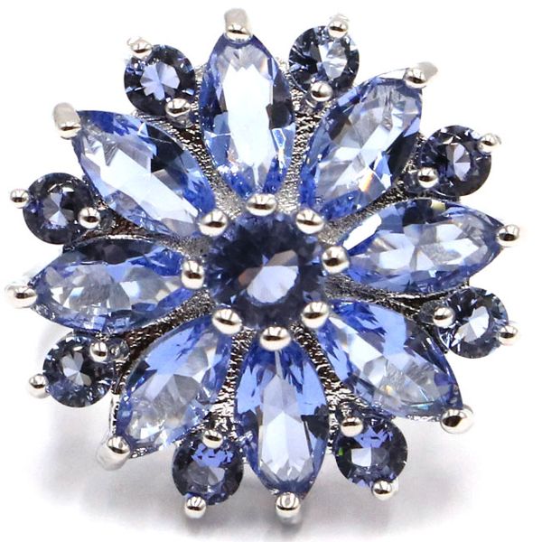 

7.25# shecrown new arrival new stone iolite woman's wedding silver ring 22x22mm, Golden;silver