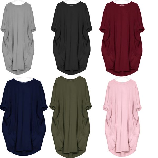 

lady 2020 summer women casual loose dress with pocket ladies fashion o neck long female dresses plus size 5xl, White;black