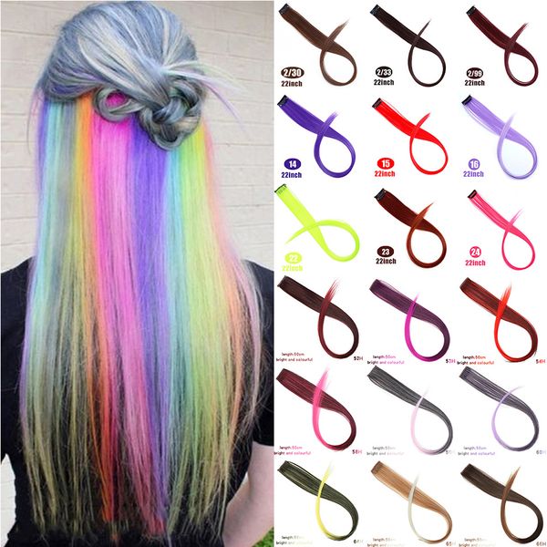 2019 Long Straight Fake Colored Hair Extensions Clip In Highlight