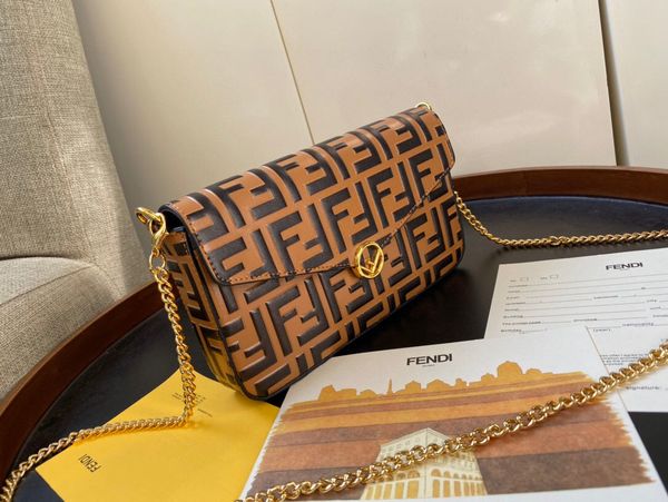 

new women's one-shoulder bag 7a high-end custom quality diagonal cross bag fashion style gold metal accessories with detachable long sh