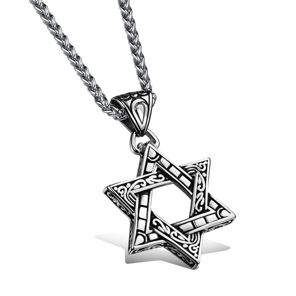 

fashion retro silver six-pointed star pendant necklace jewelry gothic stainless steel pendants necklace men's jewelry gift